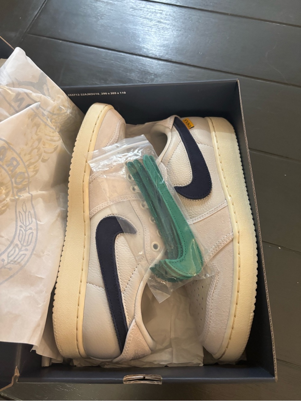 Jordan Low Top Sneakers White Navy with Teal Laces